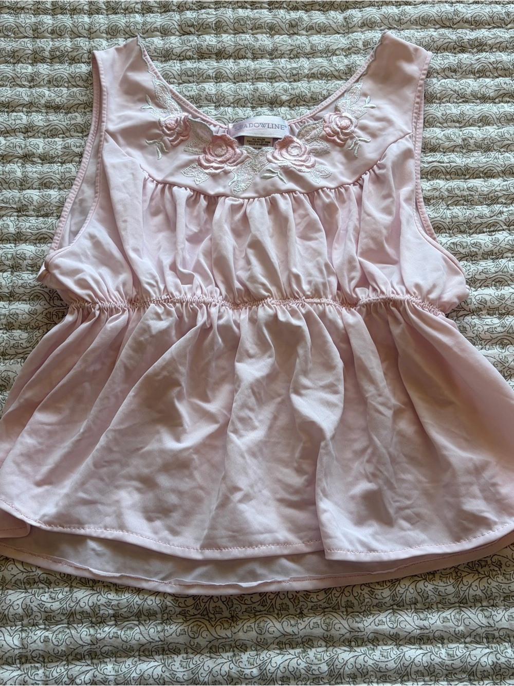 Light Pink Floral Embroidered Sleeveless Tank Top